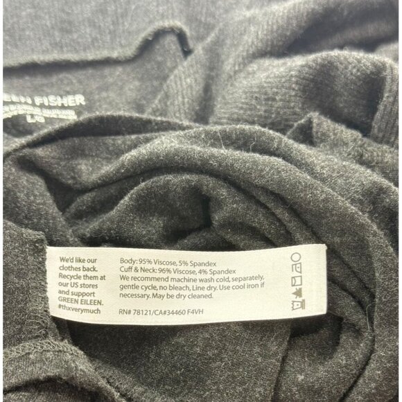 Eileen Fisher System Casual Charcoal Gray Top Stretchy Viscose Blend Boxy Size L - Picture 6 of 7